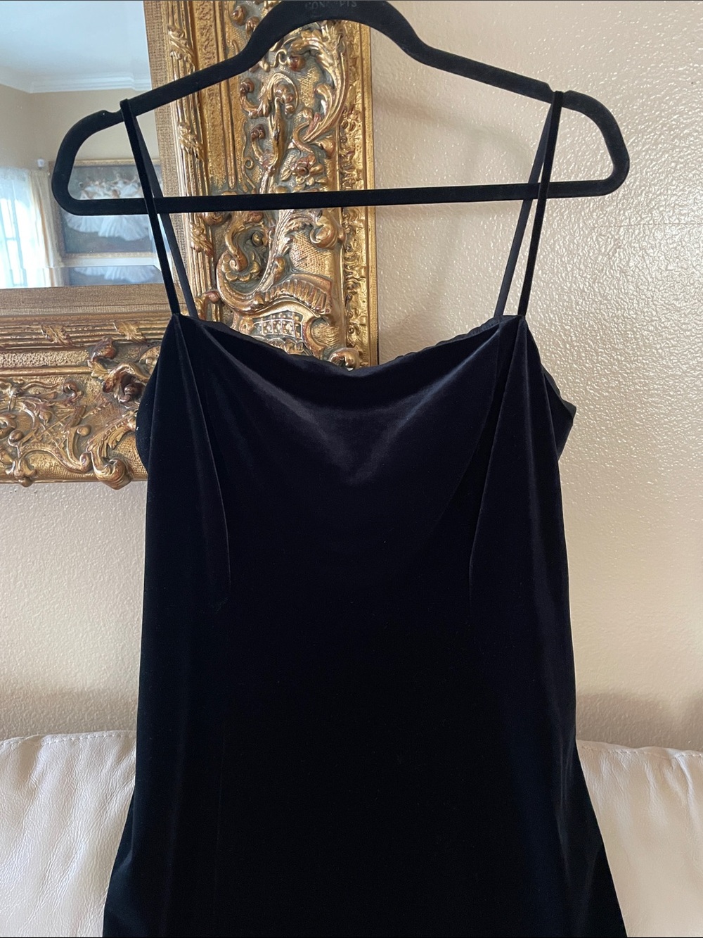 Laundry By Shelli Segal Black Velvet Slip Dress Beaded Embroidered Lace Trim - Picture 2 of 9